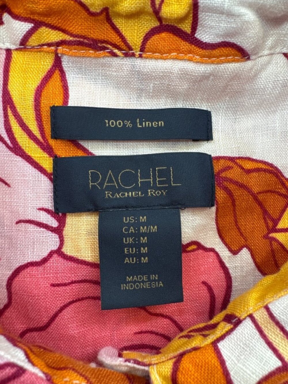 Rachel Roy Linen Floral Hawaiian Shirt Sz M Cropped Tropical Button Up Resort - Picture 6 of 8